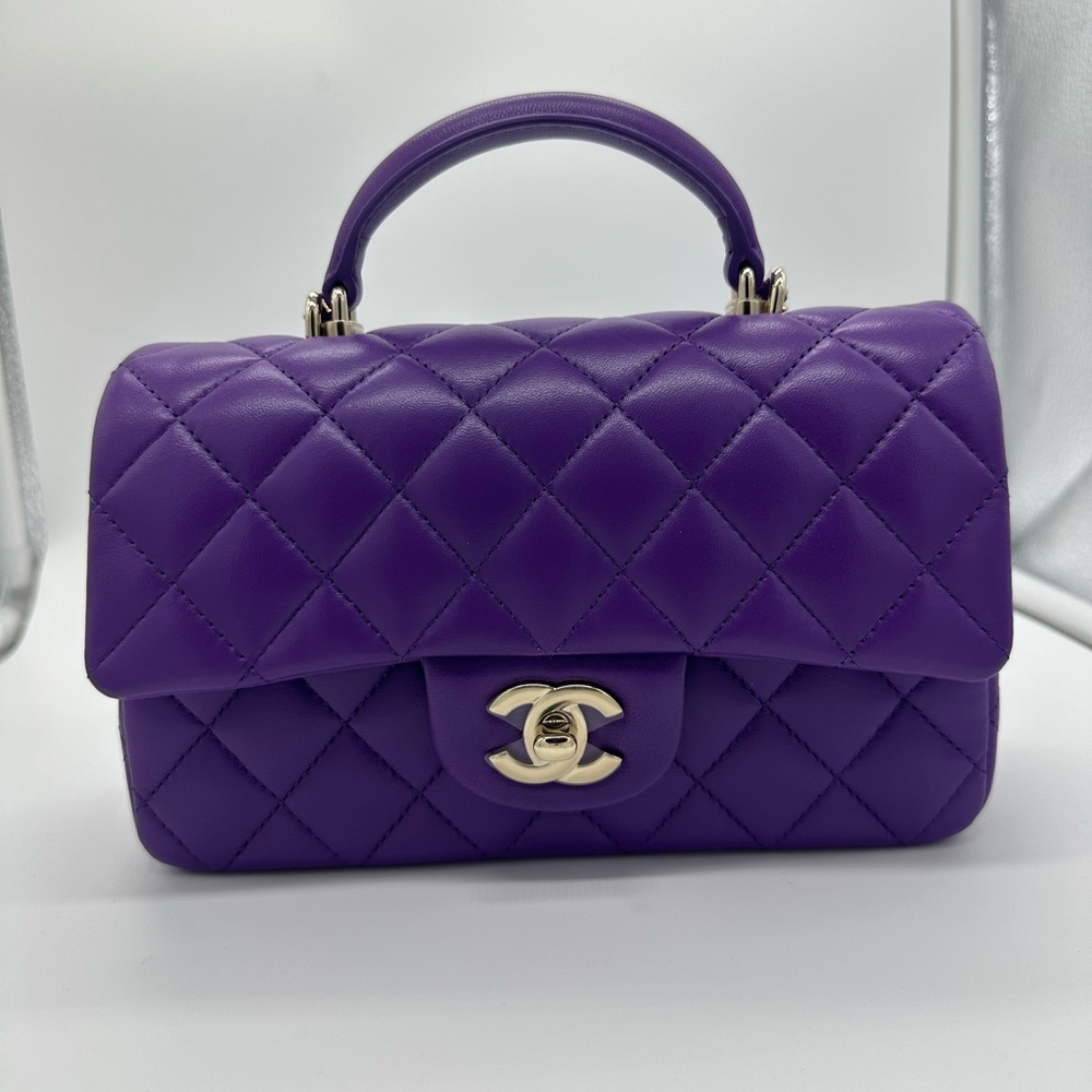 (SOLD) NEW AUTHENTIC Chanel 22A Purple Mini Top Handle Handbag